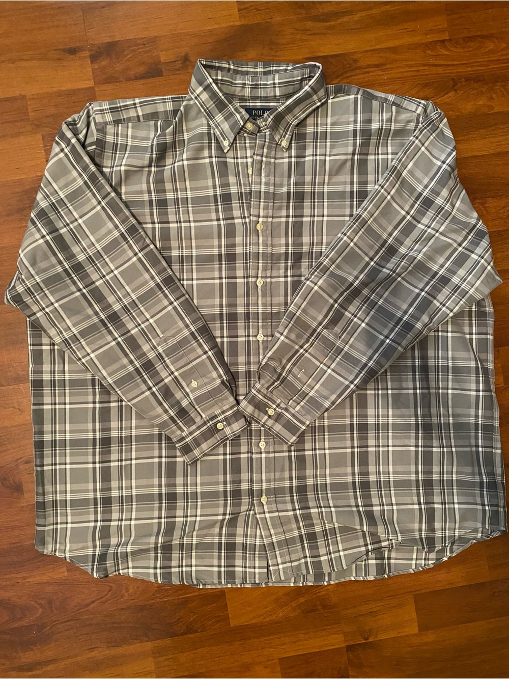 Ralph Lauren Gray and White Plaid Button-Down Shirt